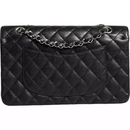 BOLSO DE HOMBRO ACOLCHADO CON DOBLE SOLAPA CLÁSICO CAVIAR NEGRO DE CHANEL DE SEGUNDA MANO