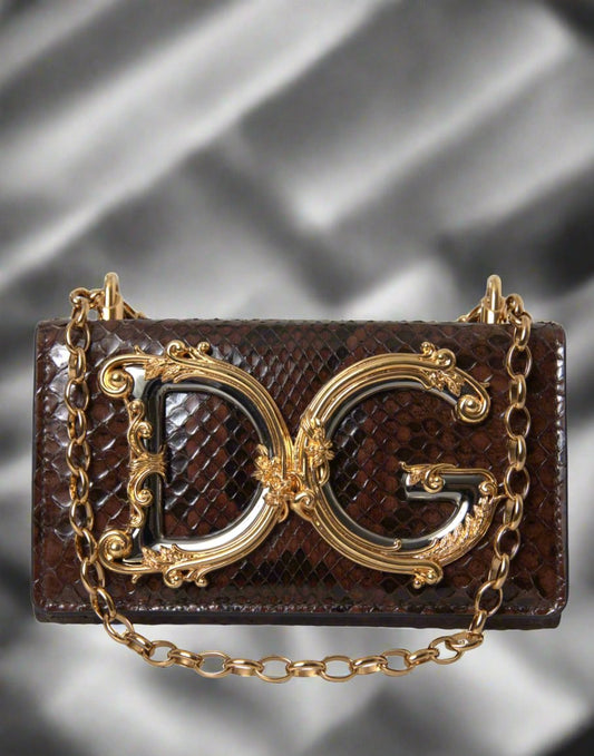 Bolso bandolera para teléfono DG Girls de piel de pitón marrón de DOLCE &amp; GABBANA