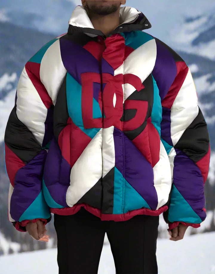 Dolce & Gabbana MULTICOLOR LOGO WINDBREAKER PUFFER JACKET