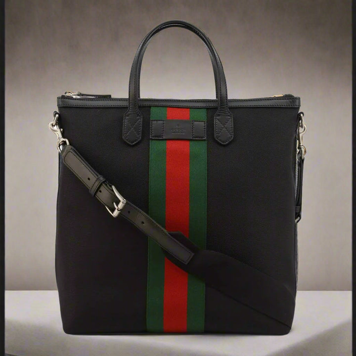 GUCCI unisex black fabric and leather handbag