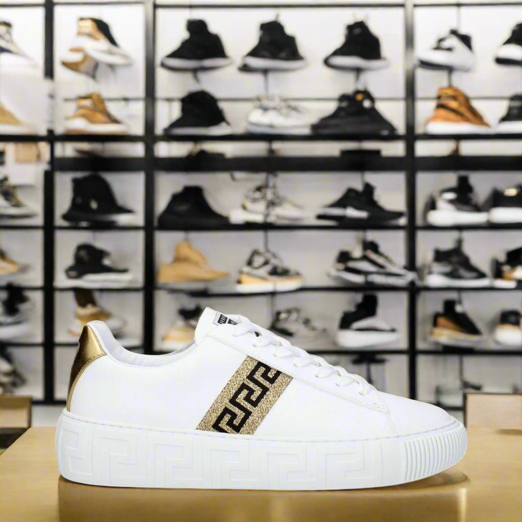 VERSACE men's white/gold/black low top sneakers