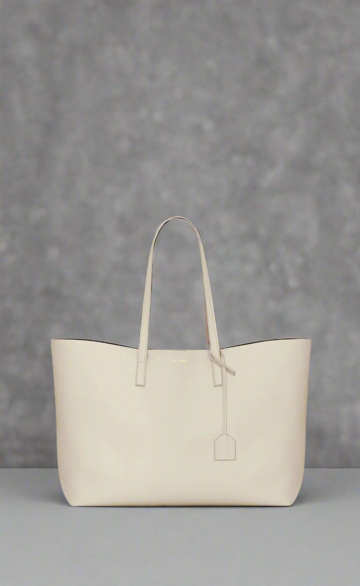 Bolso de hombro tipo tote de piel de becerro blanca de SAINT LAURENT