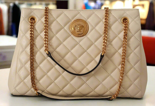 Sac fourre-tout élégant en cuir nappa matelassé blanc VERSACE