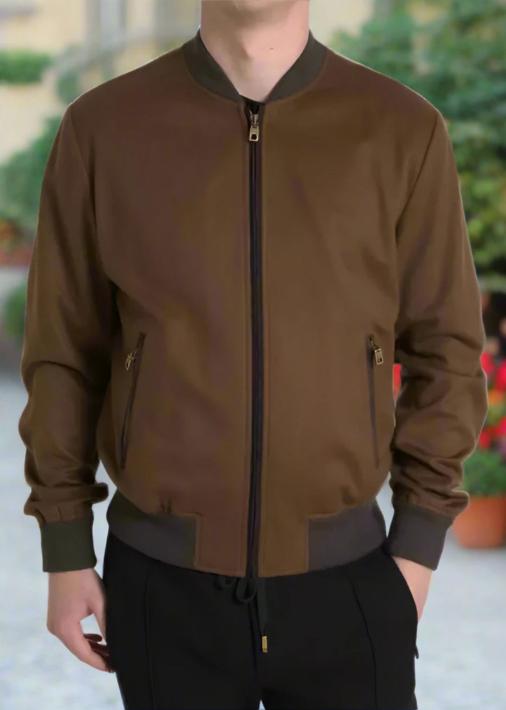 VESTE BOMBER EN CACHEMIRE MARRON AVEC FERMETURE ÉCLAIR POUR HOMMES Dolce &amp; Gabbana