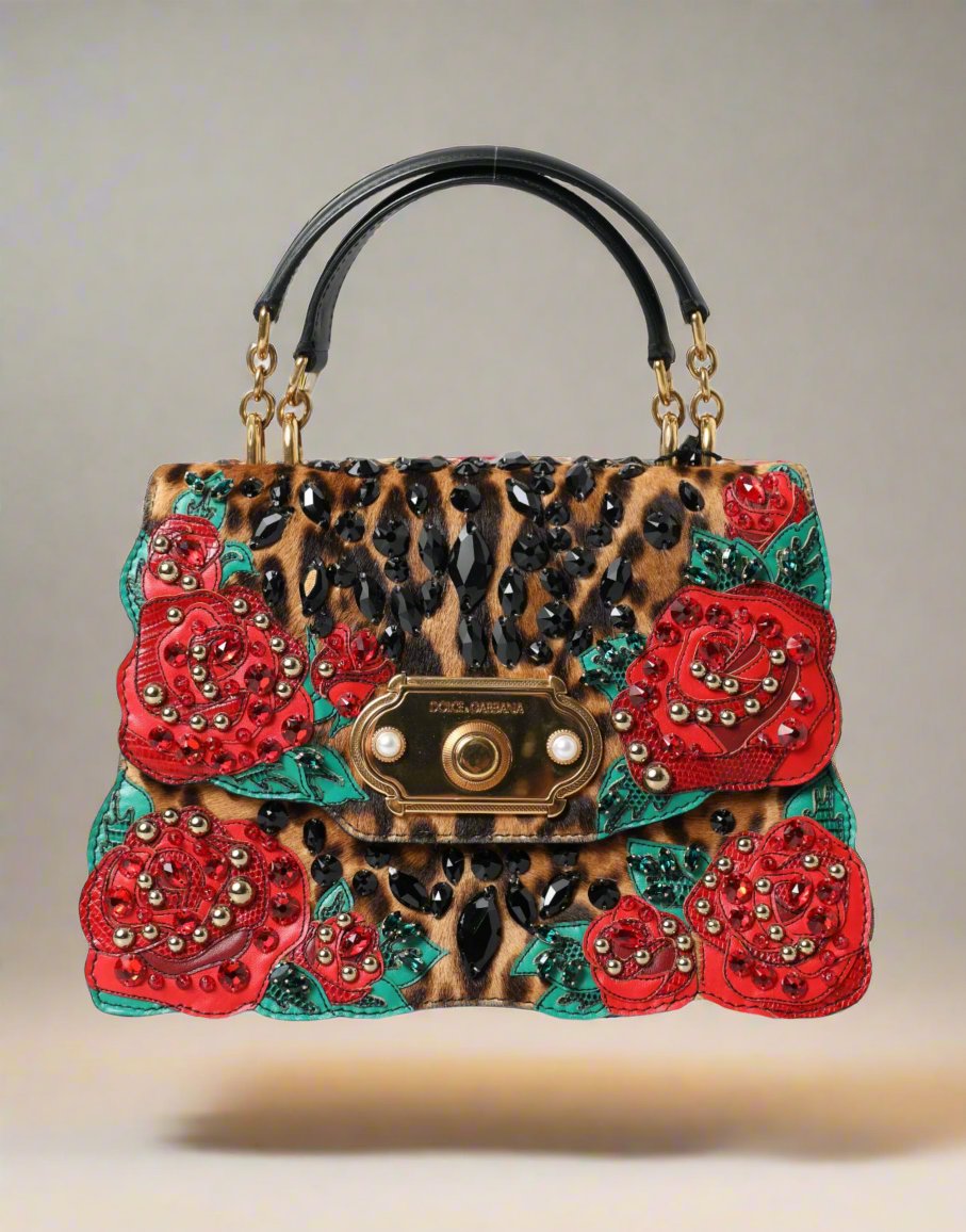 ¡Bolso elegante DOLCE &amp; GABBANA con adornos de leopardo y rosas rojas! (usado)