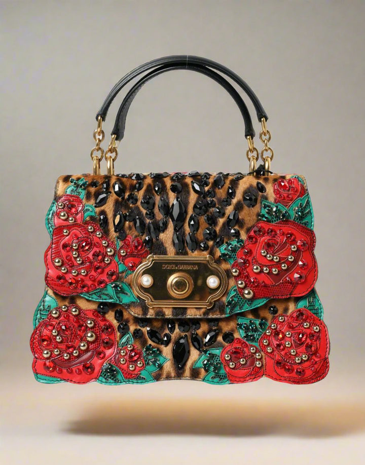 Sac fourre-tout chic à imprimé léopard et roses rouges de DOLCE &amp; GABBANA ! (d'occasion)