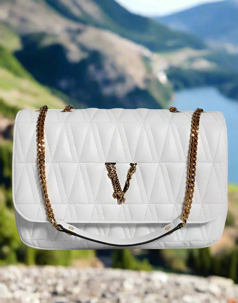 Versace WHITE MINI NAPPA LEATHER CROSSBODY SHOULDER BAG