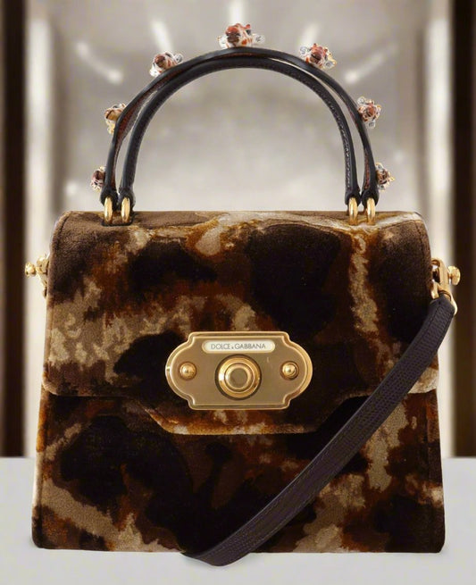 DOLCE & GABBANA Elegant Giraffe Pattern Welcome Bag with Gold Accents