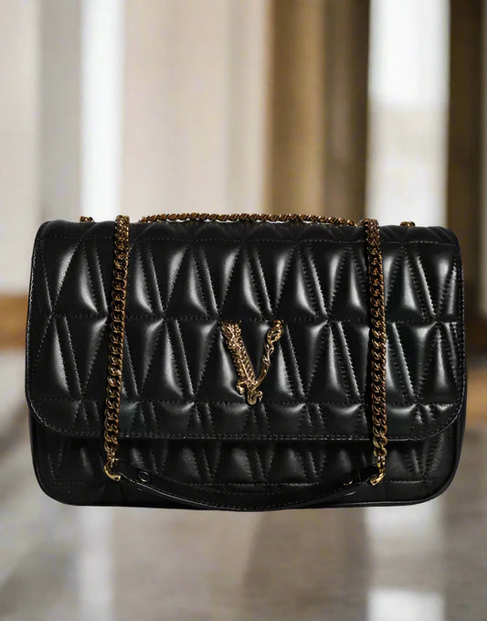 Mini sac bandoulière en cuir nappa noir Versace