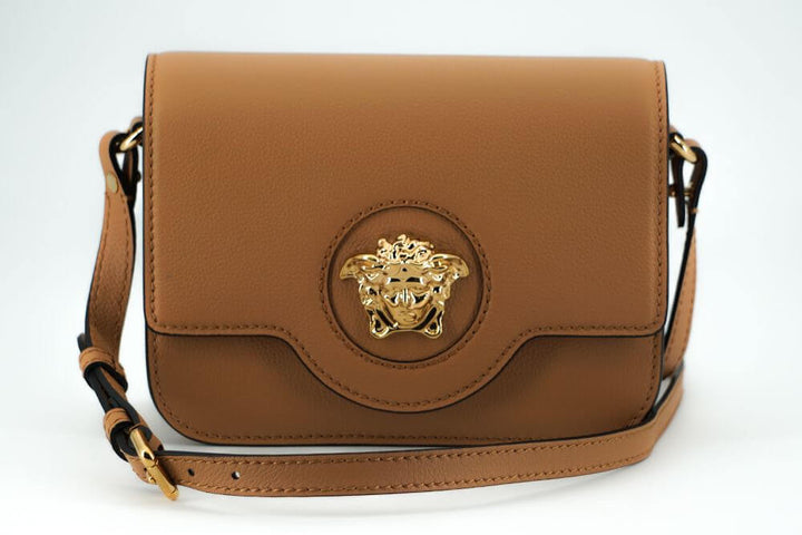 Bolso de hombro de piel de becerro marrón de VERSACE