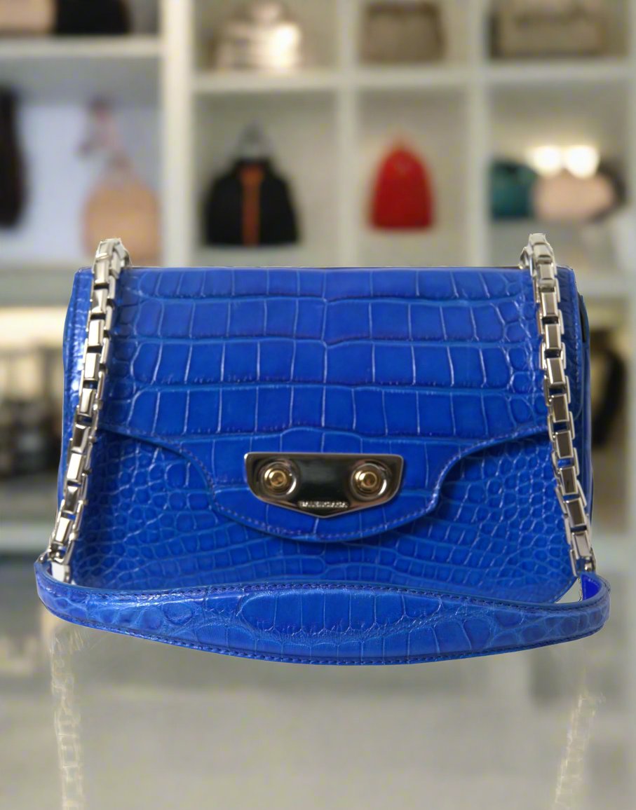 BALENCIAGA Alligator Skin Mini Shoulder Bag - Elegant Blue