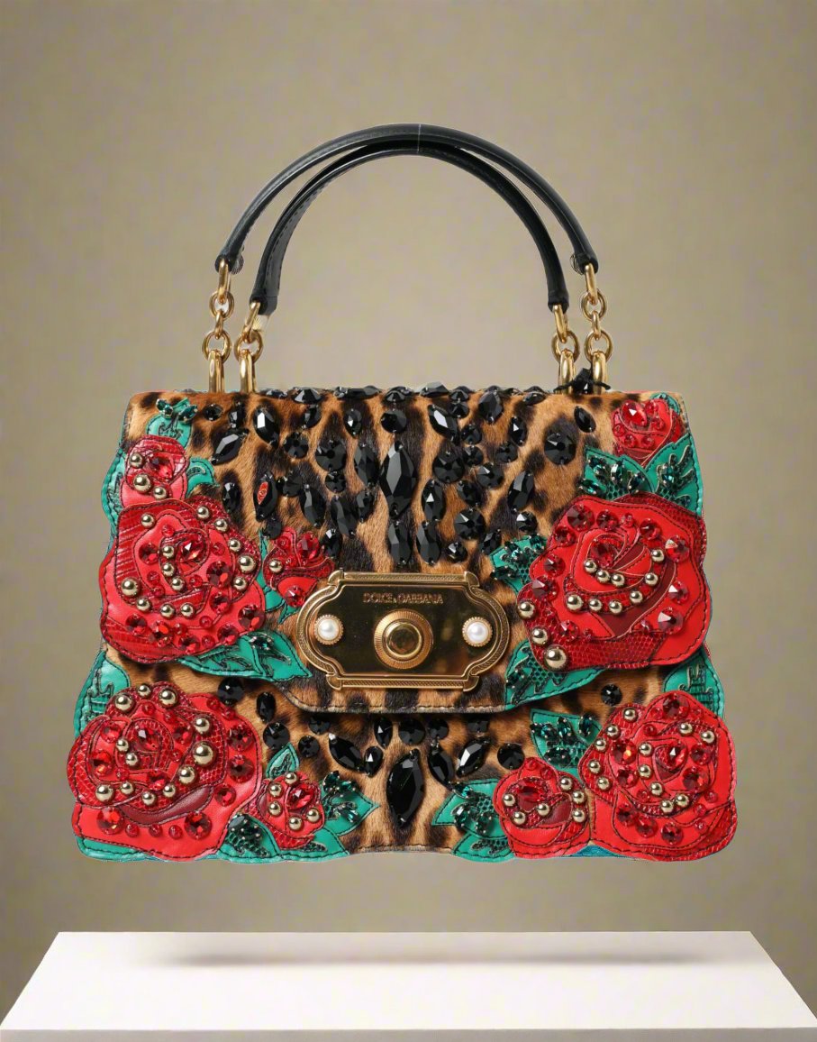 ¡Bolso elegante DOLCE &amp; GABBANA con adornos de leopardo y rosas rojas! (usado)