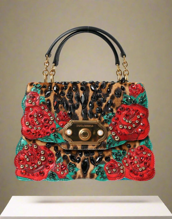 Sac fourre-tout chic à imprimé léopard et roses rouges de DOLCE &amp; GABBANA ! (d'occasion)