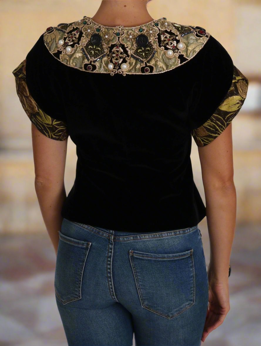 DOLCE & GABBANA Embellished Velvet Jacquard Short Jacket