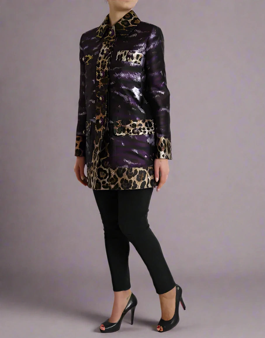 Dolce &amp; Gabbana CHAQUETA ABRIGO LAMÉ JACQUARD ESTAMPADO TIGRE MORADO