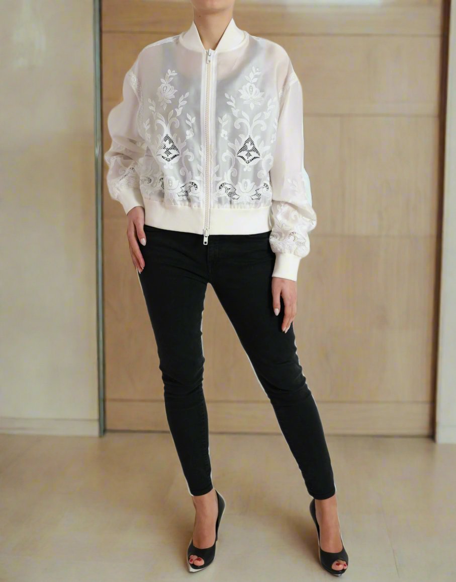 DOLCE & GABBANA Elegant White Silk Bomber Jacket