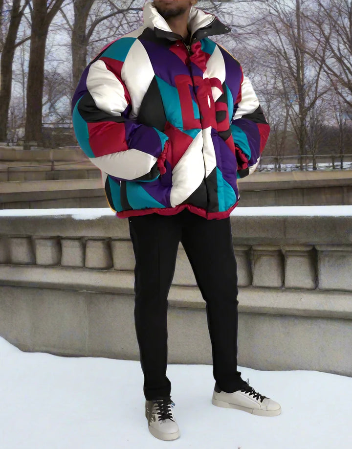 Dolce & Gabbana MULTICOLOR LOGO WINDBREAKER PUFFER JACKET