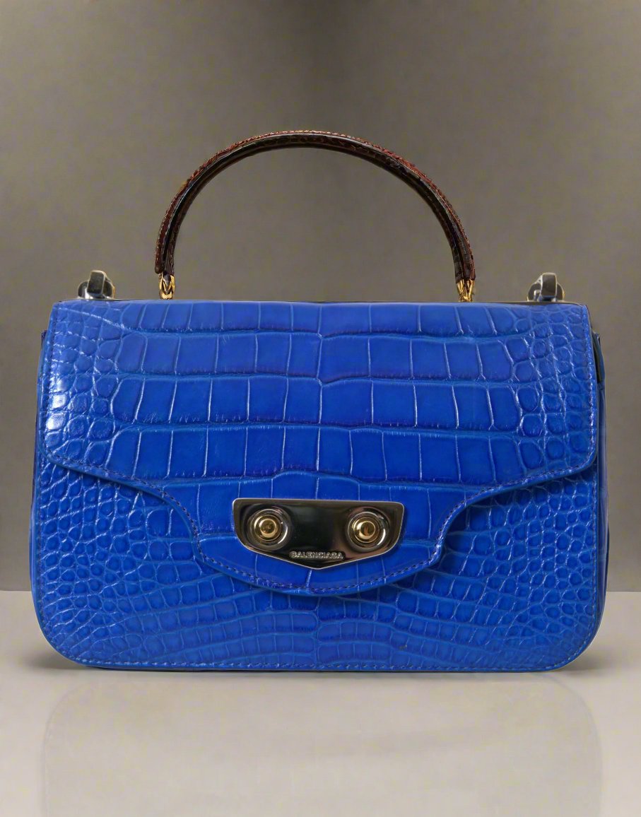 BALENCIAGA Alligator Skin Mini Shoulder Bag - Elegant Blue