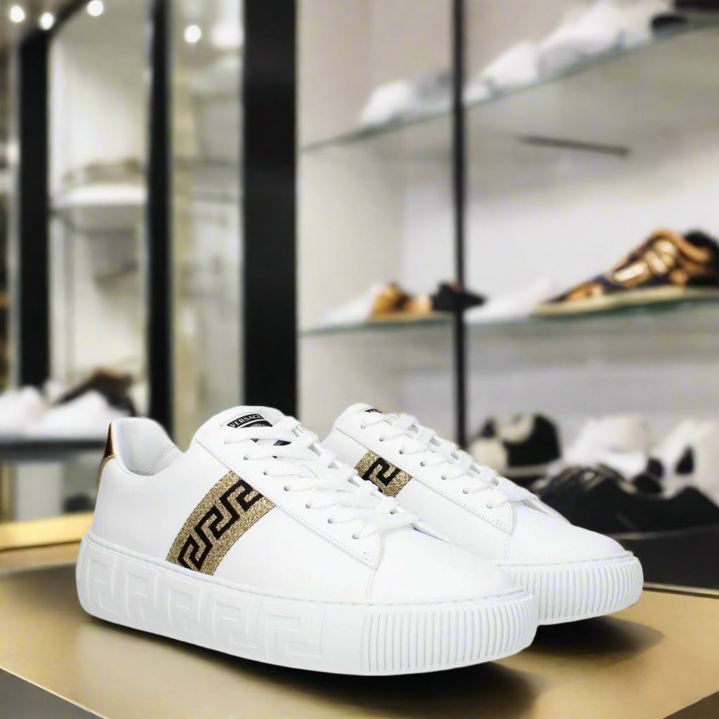 VERSACE men's white/gold/black low top sneakers