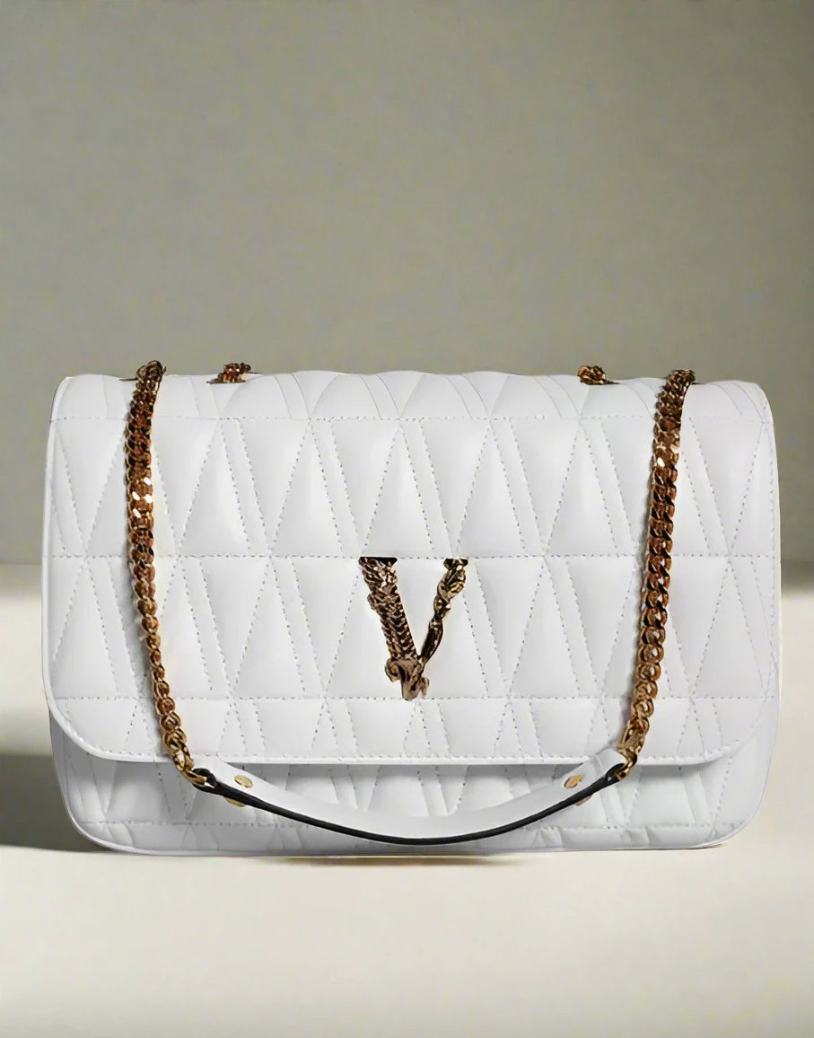 Versace WHITE MINI NAPPA LEATHER CROSSBODY SHOULDER BAG