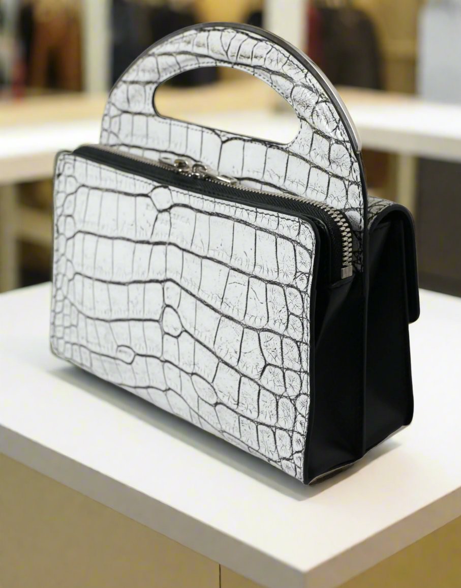 BALENCIAGA Metallic Silver Alligator Leather Mini Bag