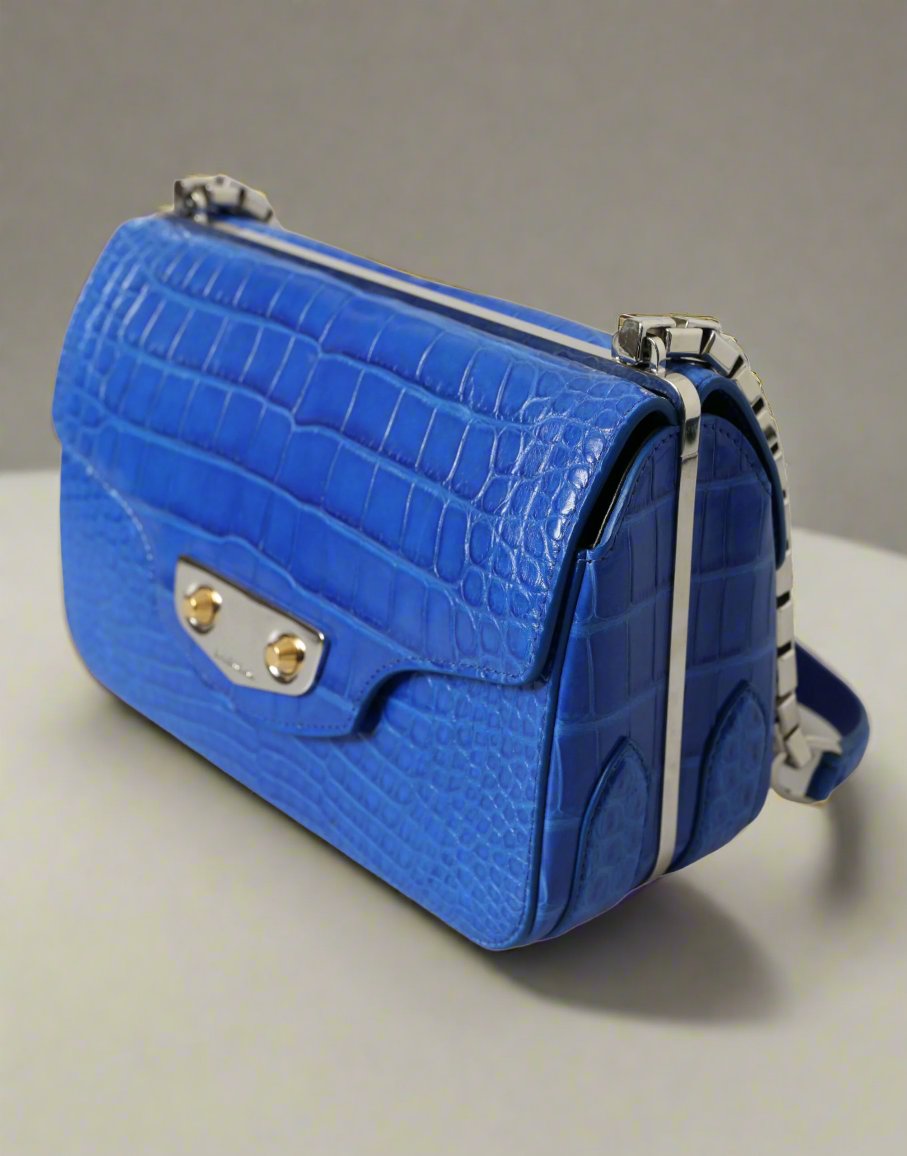 BALENCIAGA Alligator Skin Mini Shoulder Bag - Elegant Blue