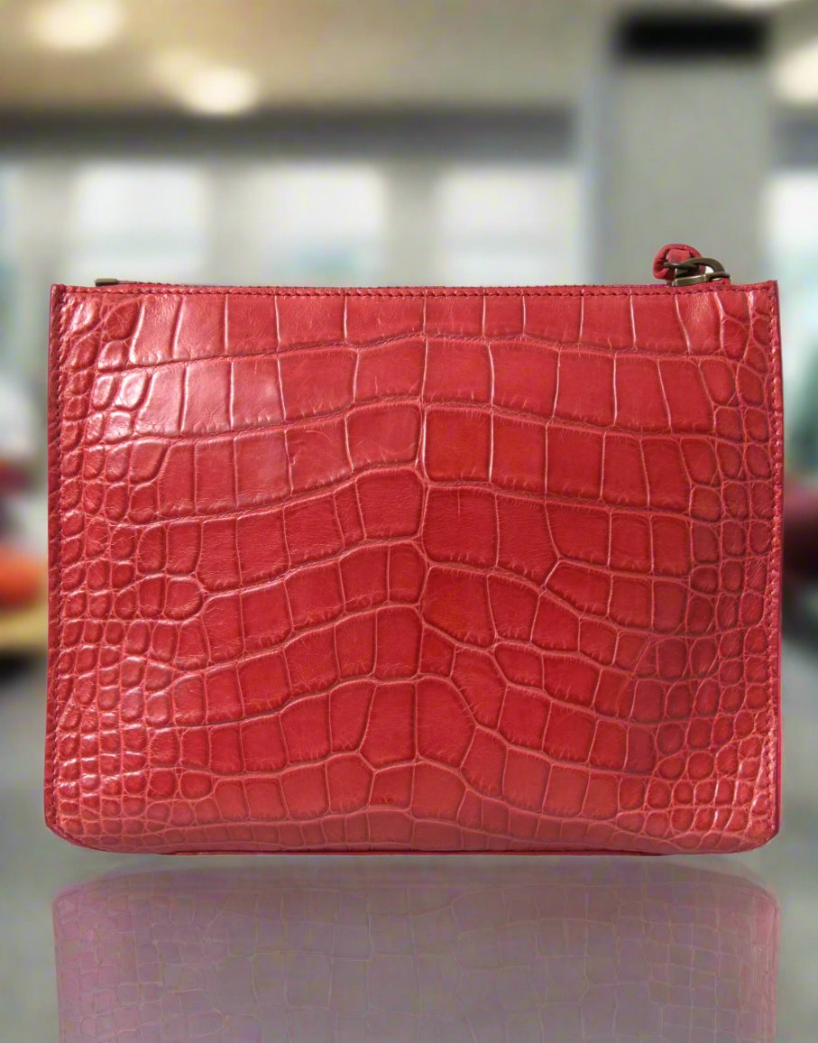 BALENCIAGA Exotic Red Alligator Leather Clutch