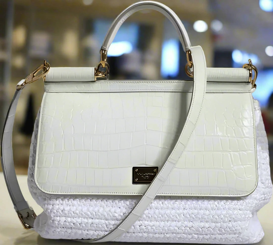 BOLSO BANDOLERA SICILY DE PIEL RAFIA BLANCA DE Dolce &amp; Gabbana