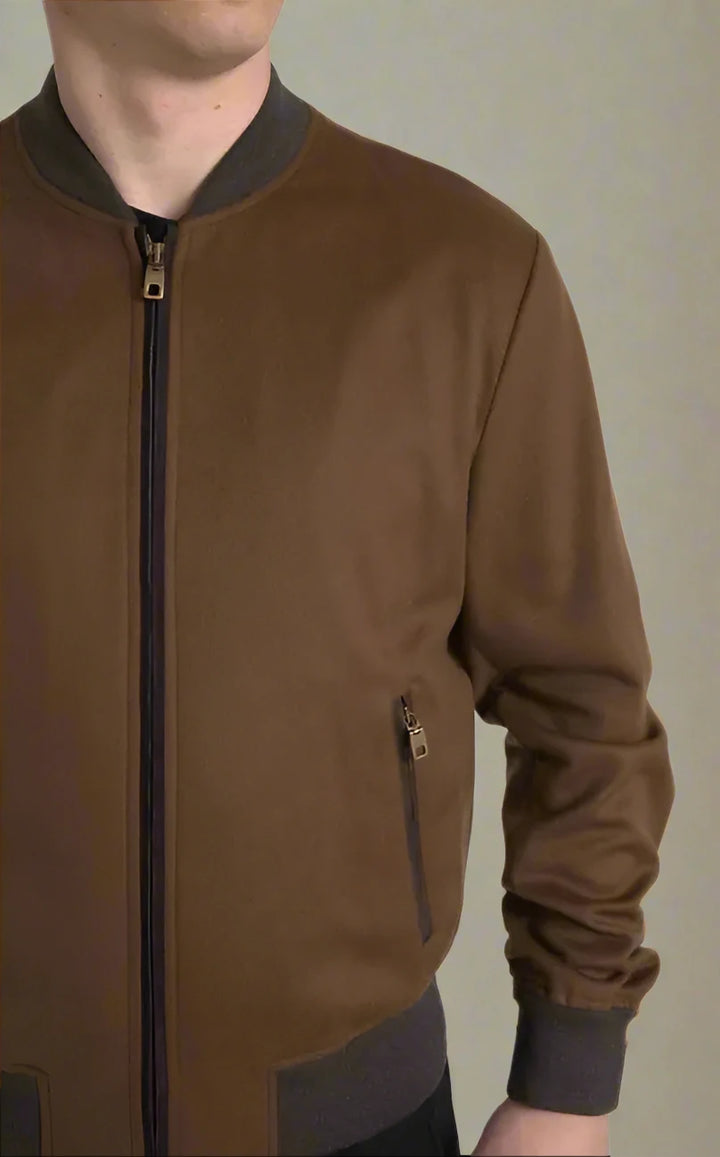 VESTE BOMBER EN CACHEMIRE MARRON AVEC FERMETURE ÉCLAIR POUR HOMMES Dolce &amp; Gabbana