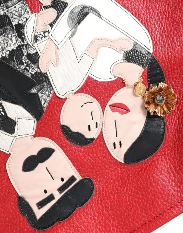 BOLSO DE COMPRAS DE PIEL ROJA CON PARCHE #DGFAMILY DE Dolce &amp; Gabbana