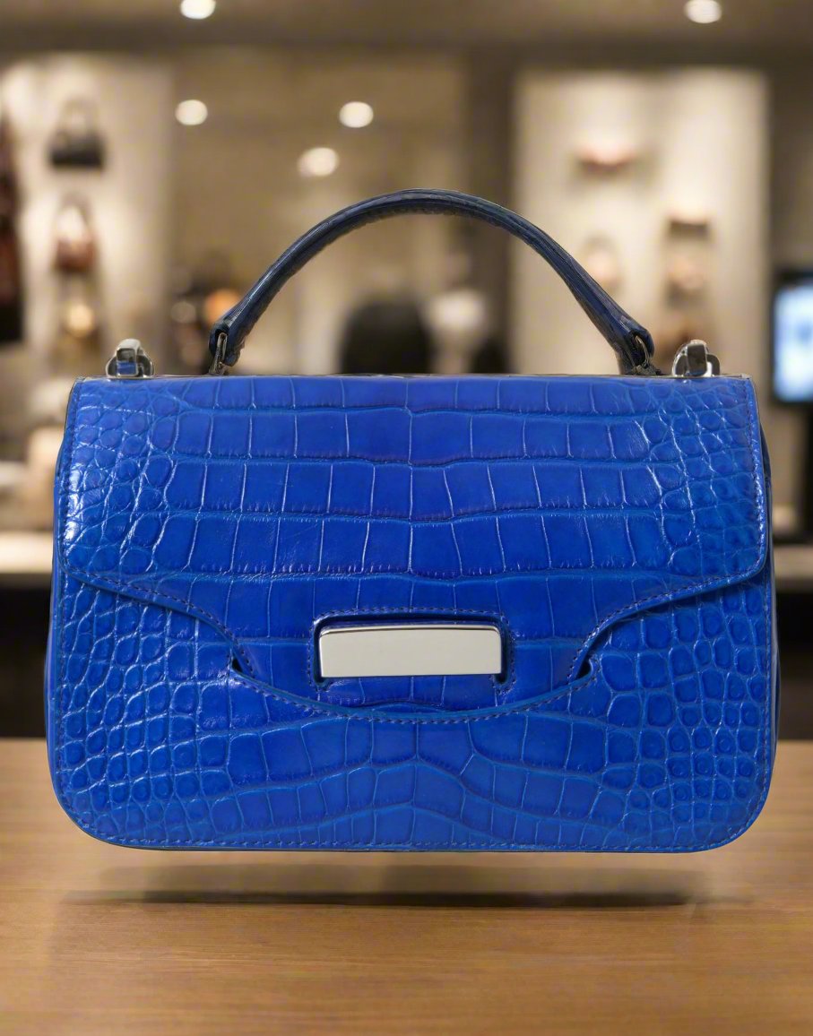 BALENCIAGA Alligator Skin Mini Shoulder Bag - Elegant Blue