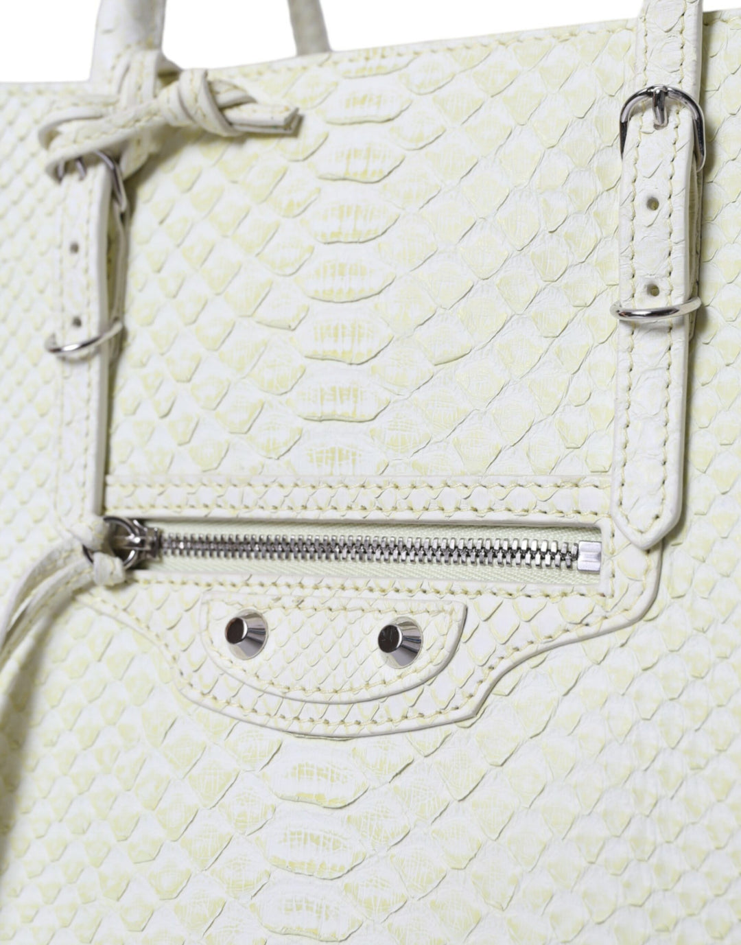 BALENCIAGA Chic Python Leather Tote in White & Yellow