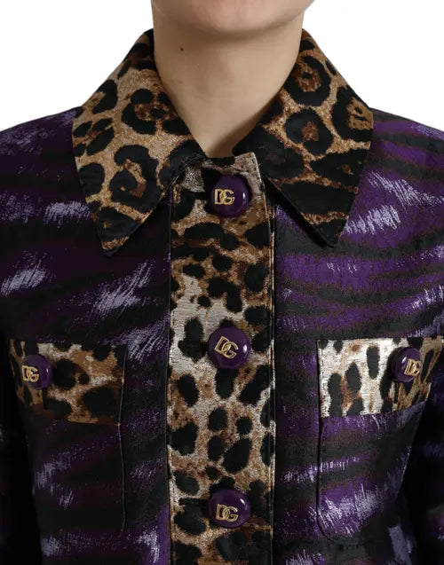 Dolce &amp; Gabbana CHAQUETA ABRIGO LAMÉ JACQUARD ESTAMPADO TIGRE MORADO