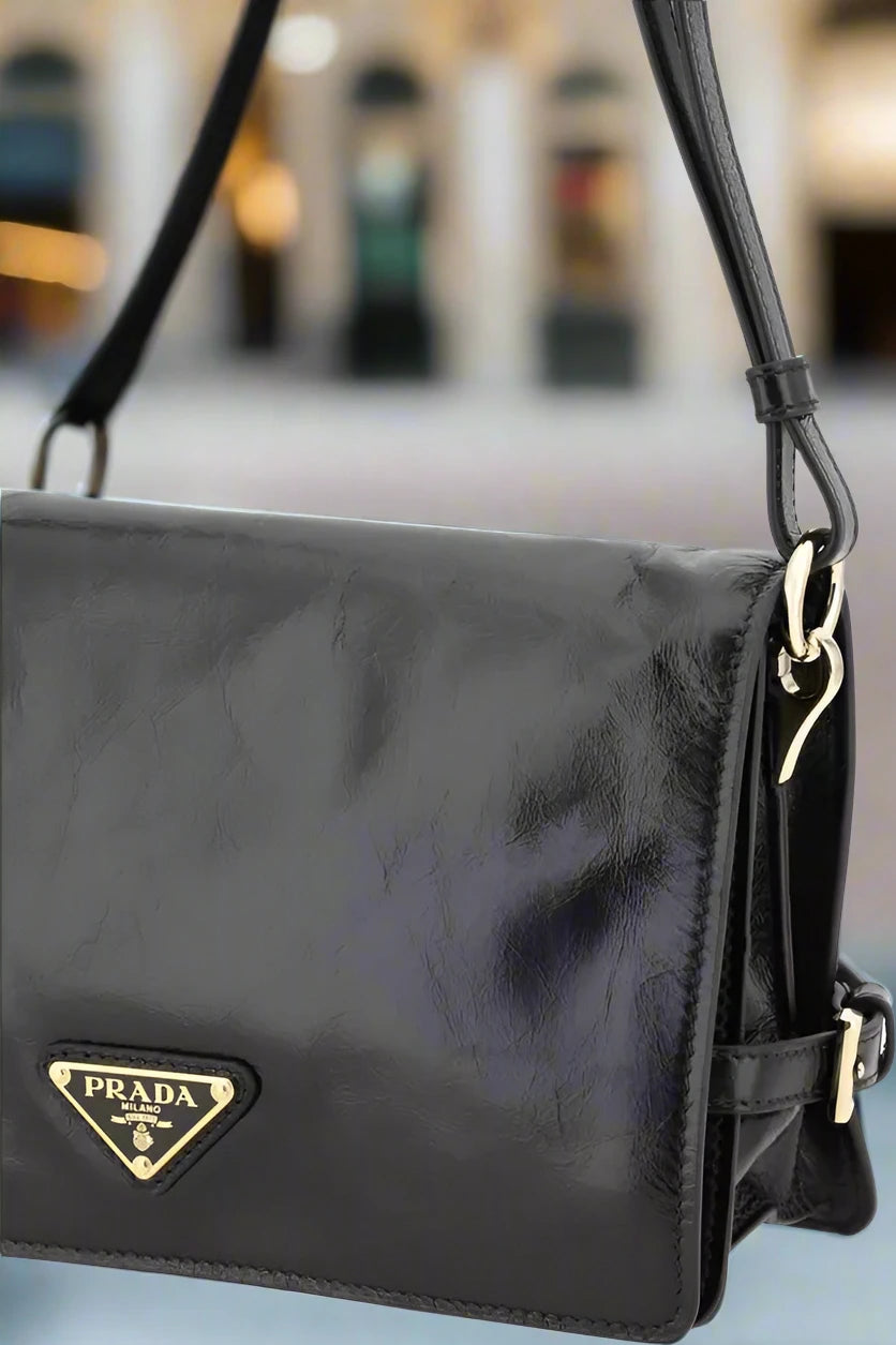 BOLSO DE HOMBRO PRADA CON LOGO NEGRO 