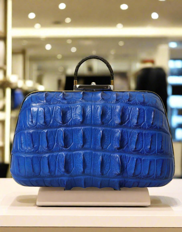 BALENCIAGA Electric Blue or Black Crocodile Skin Clutch