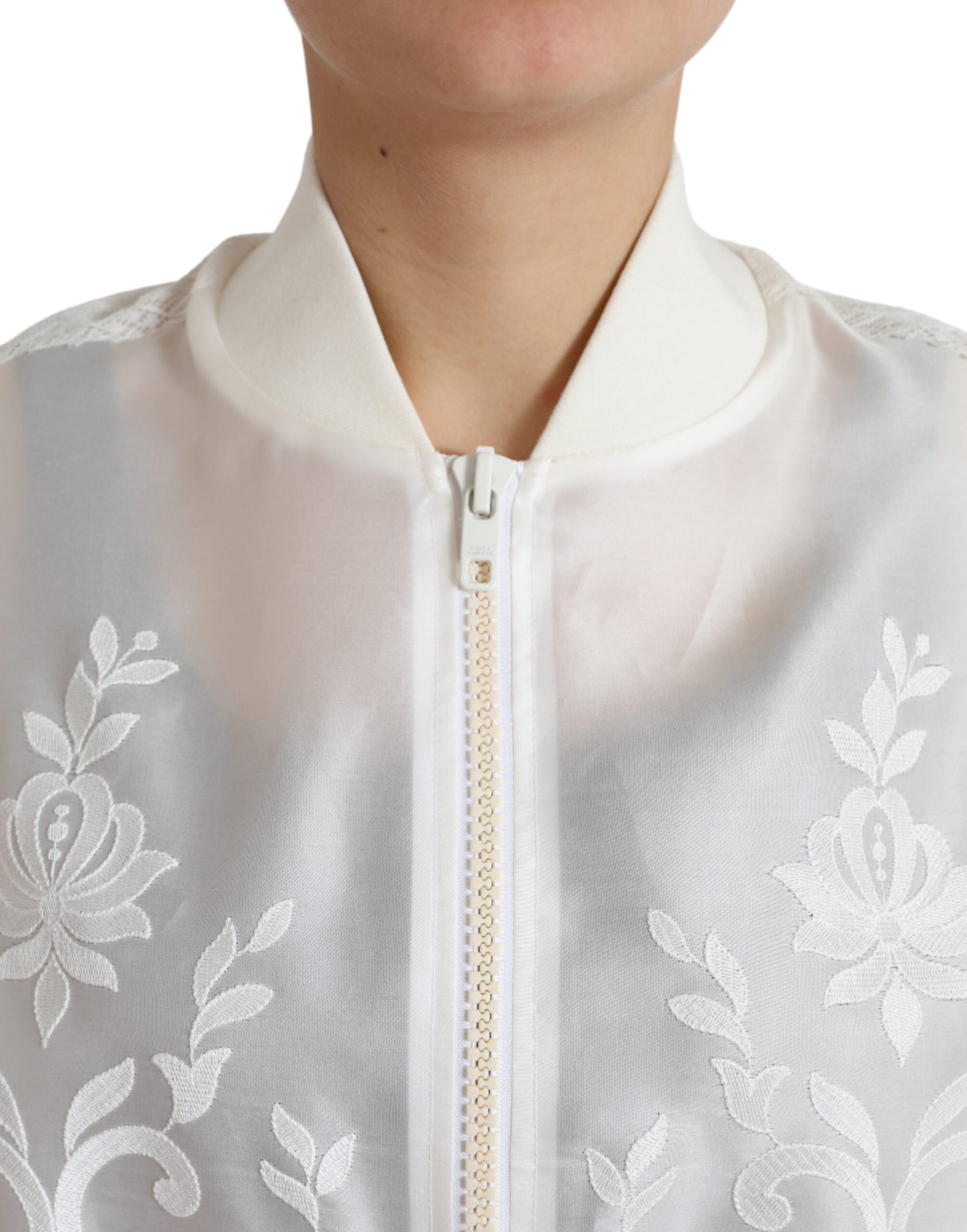 DOLCE & GABBANA Elegant White Silk Bomber Jacket