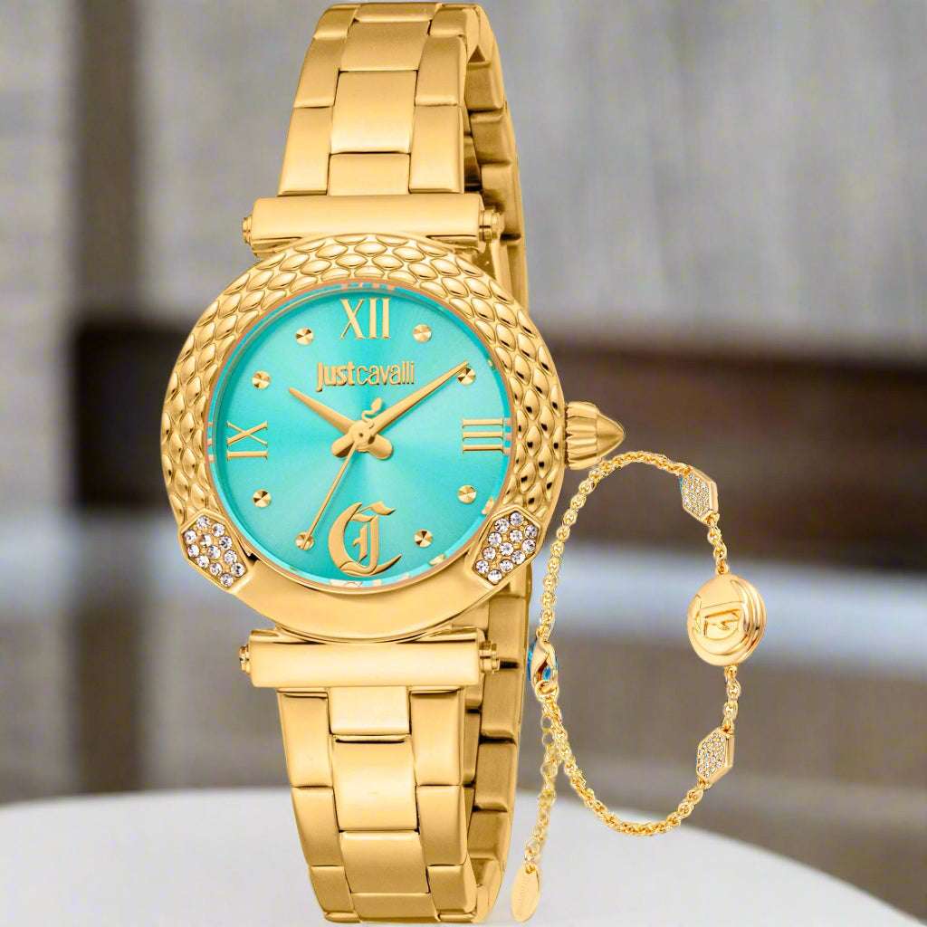 Just Cavalli women's blue dial ss gold tone timepiece