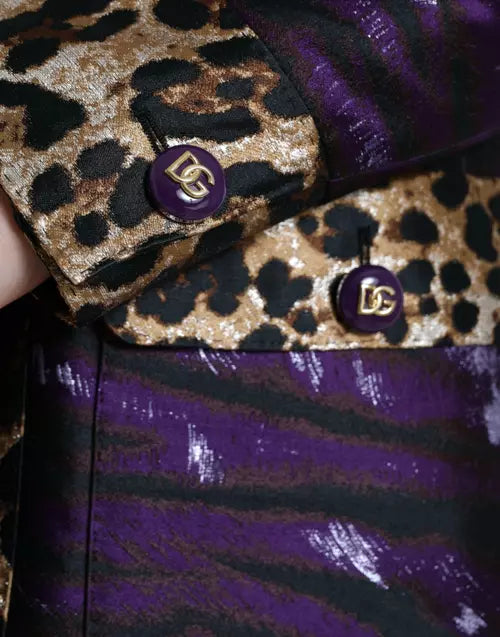 Dolce &amp; Gabbana CHAQUETA ABRIGO LAMÉ JACQUARD ESTAMPADO TIGRE MORADO