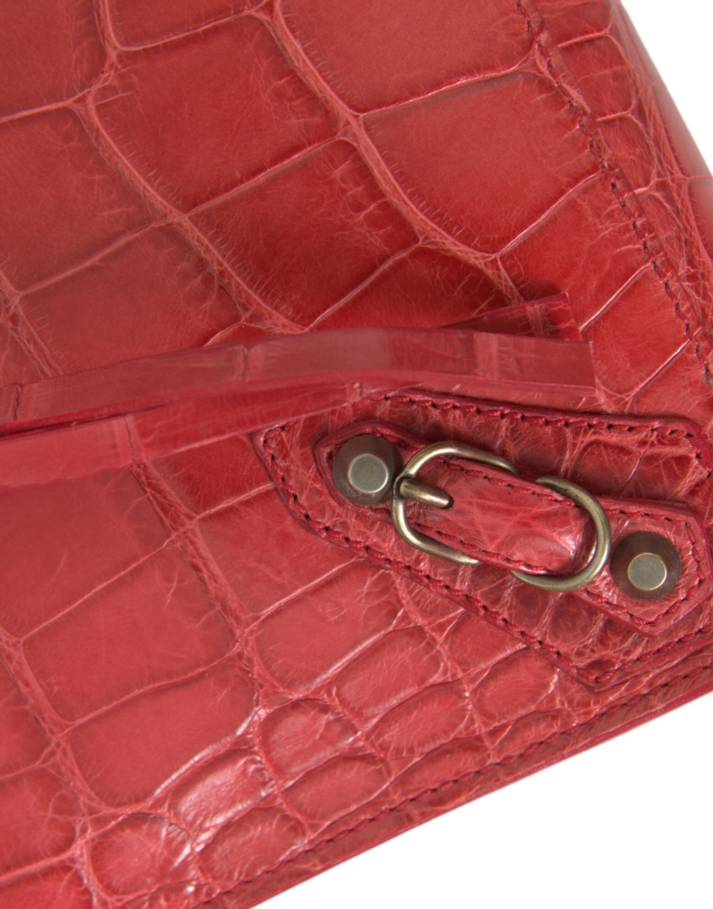 BALENCIAGA Exotic Red Alligator Leather Clutch