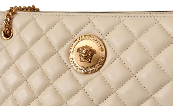 Sac fourre-tout élégant en cuir nappa matelassé blanc VERSACE