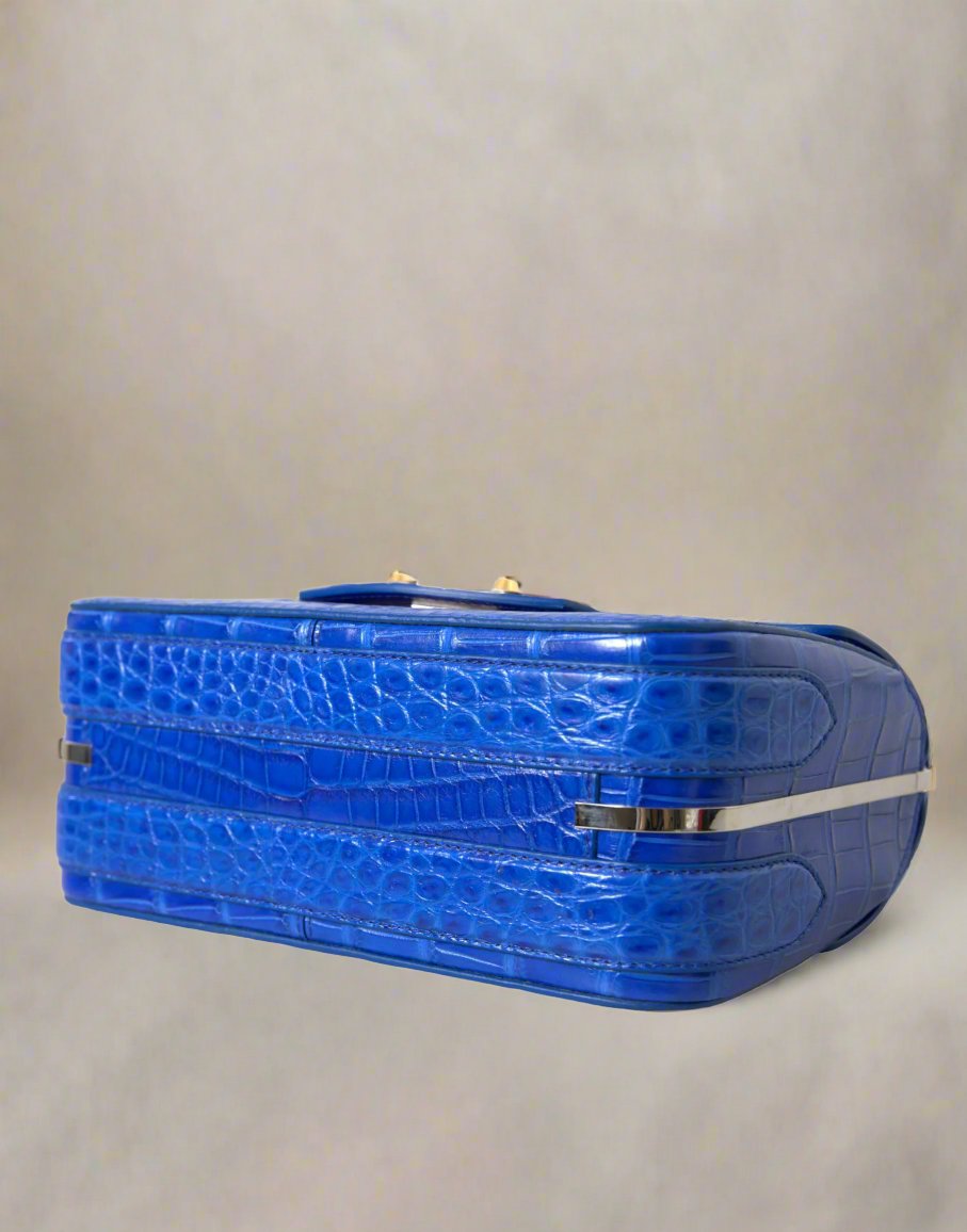 BALENCIAGA Alligator Skin Mini Shoulder Bag - Elegant Blue