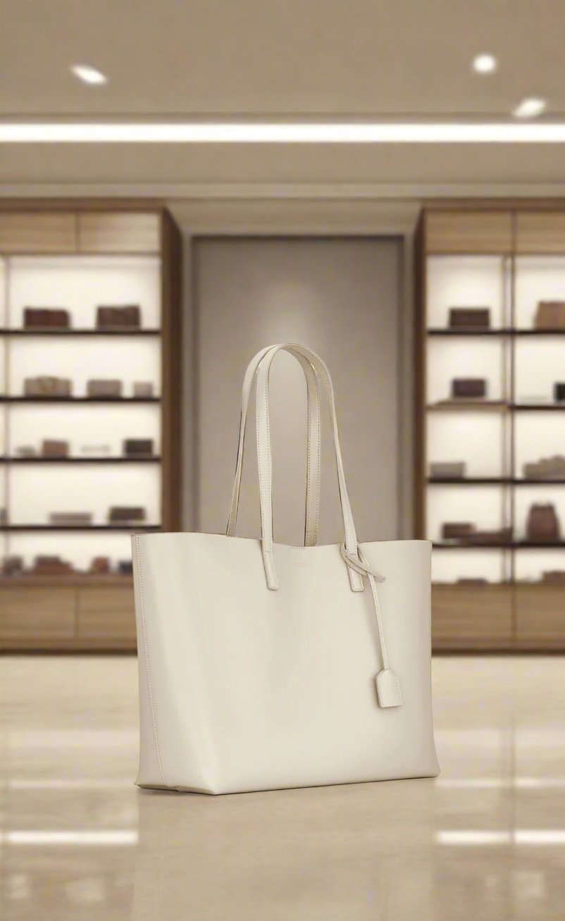 Bolso de hombro tipo tote de piel de becerro blanca de SAINT LAURENT