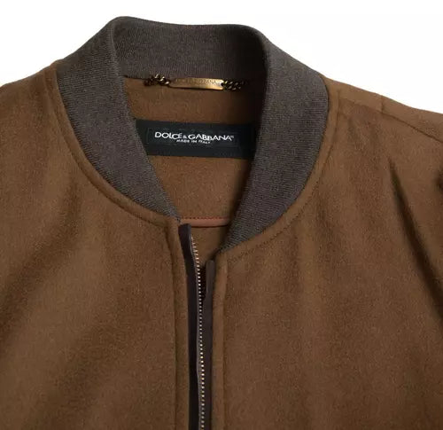 VESTE BOMBER EN CACHEMIRE MARRON AVEC FERMETURE ÉCLAIR POUR HOMMES Dolce &amp; Gabbana