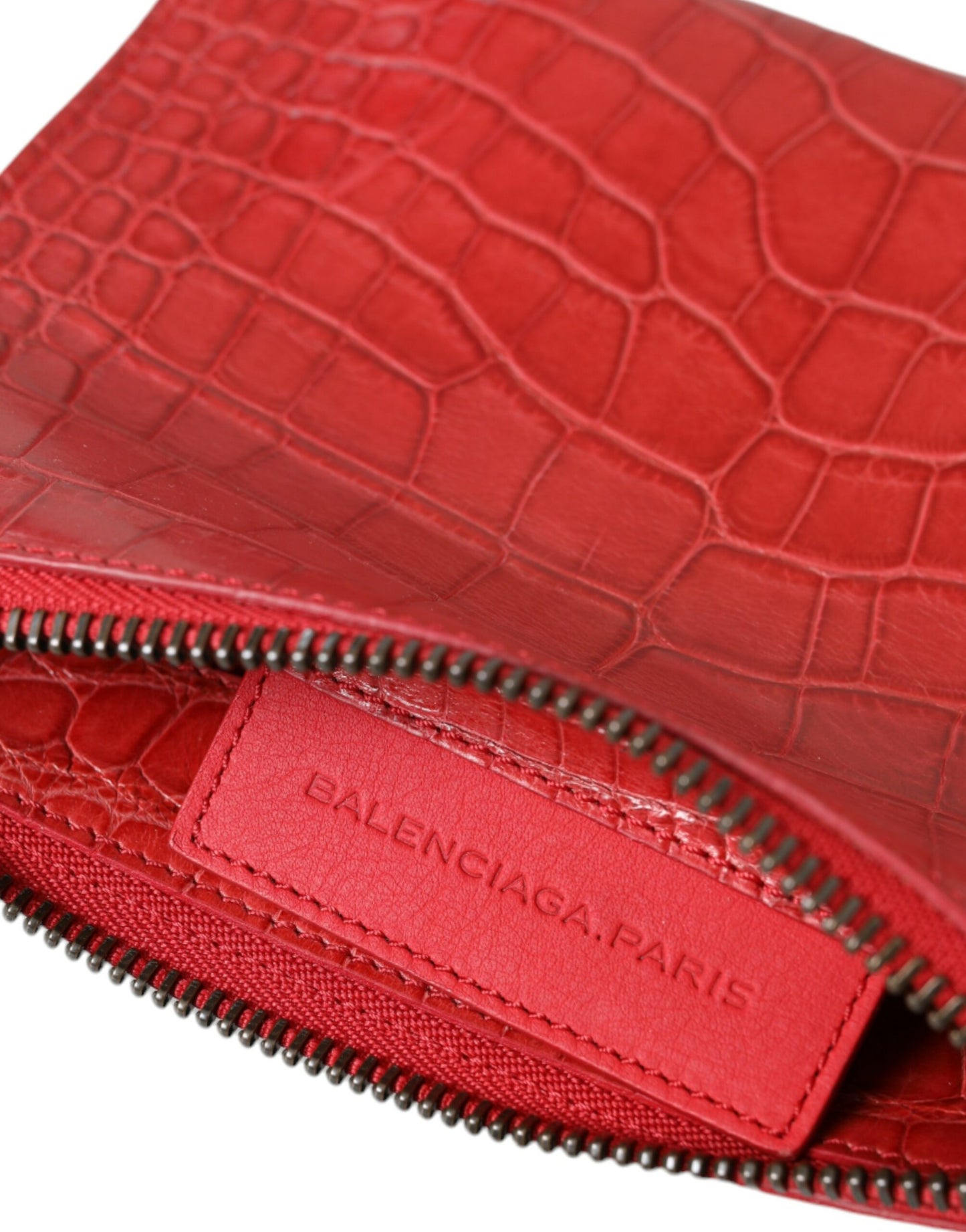 BALENCIAGA Exotic Red Alligator Leather Clutch