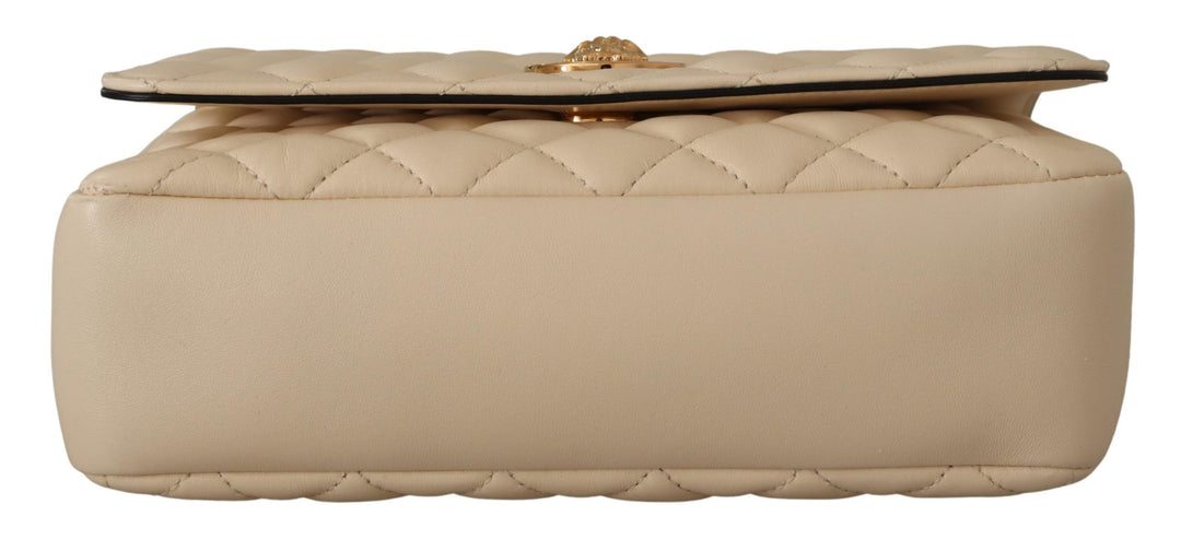 Bolso de hombro de piel de napa blanca con acolchado de rombos de VERSACE