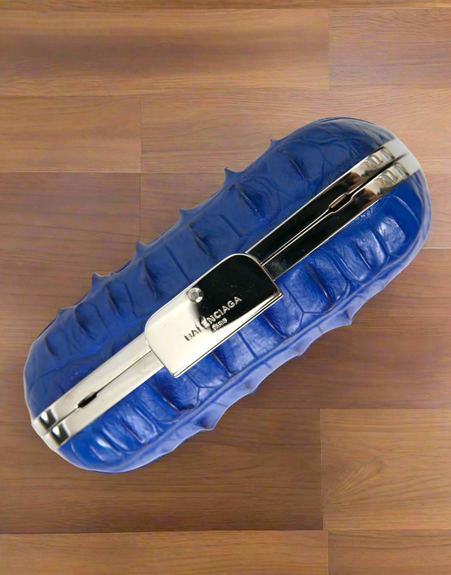 BALENCIAGA Electric Blue or Black Crocodile Skin Clutch