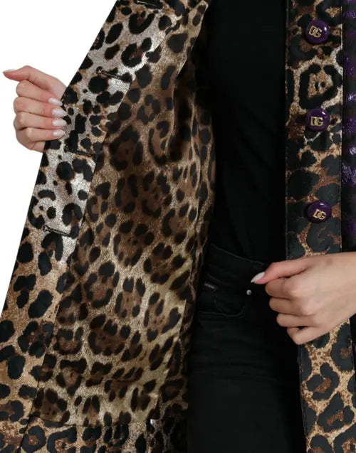 Dolce &amp; Gabbana CHAQUETA ABRIGO LAMÉ JACQUARD ESTAMPADO TIGRE MORADO