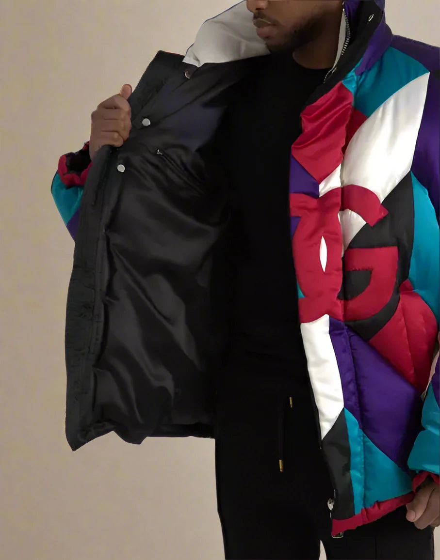 Dolce & Gabbana MULTICOLOR LOGO WINDBREAKER PUFFER JACKET