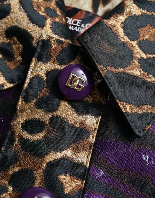 Dolce &amp; Gabbana CHAQUETA ABRIGO LAMÉ JACQUARD ESTAMPADO TIGRE MORADO