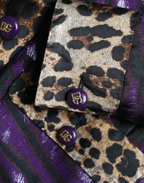 Dolce &amp; Gabbana VESTE MANTEAU EN JACQUARD VIOLET IMPRIMÉ TIGRE